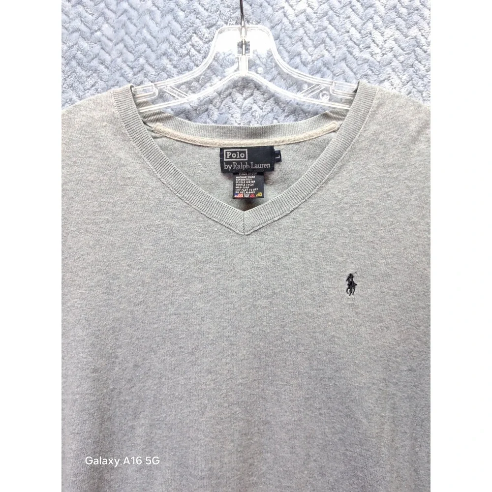 Vintage Polo Ralph Lauren Mens V-Neck Sweater Gray Cashmere Blend Large USA Made